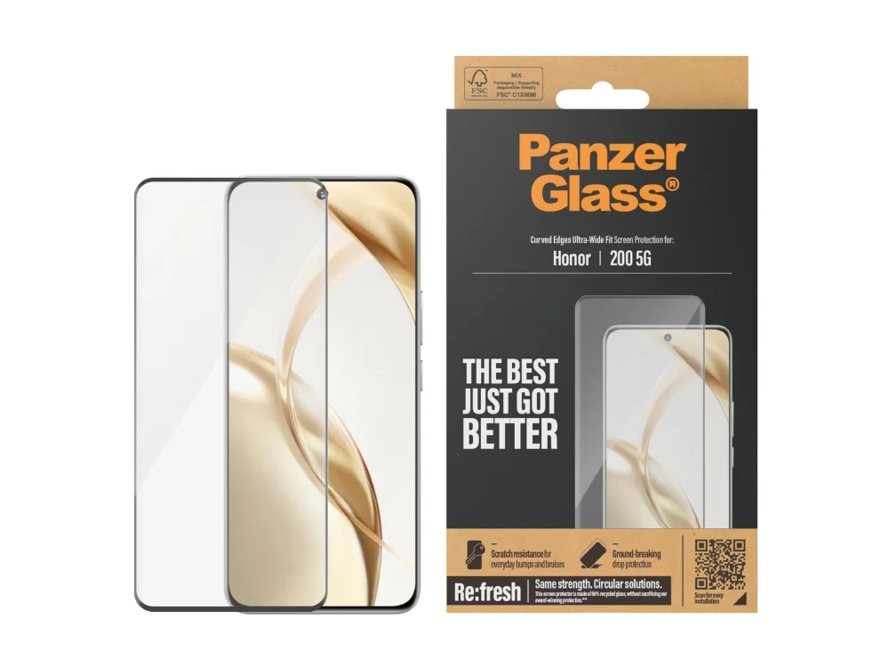 PanzerGlass ® Screen Protector Honor 200 5G | Ultra-Wide Fit, Huawei, Huawei - Honor 200 5G, Asennus kuivana, Naarmuuntumisenkestävä, Iskunkestävä, Läpinäkyvä, 1 kpl