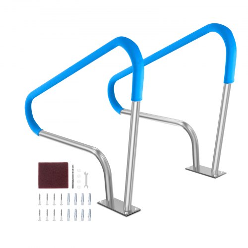 VEVOR Pool Handrail, 2 PCS 48x36in Pool Railing, Stainless Steel with Base Plate for Indoor/Outdoor Pools,Swimming Pool Safety Railing for Decks,Rust-Proof Grab Bar w/ Grip Cover&Accessories for Spas