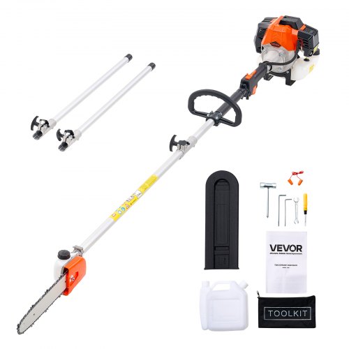 VEVOR Gas Pole Saw, 33CC 2 Stroke Gas Powered Pole Saws with 20.3 cm Cutting Bar, Cordless Tree Trimmer with 850ml Fuel Tank, 2.08 to 3.58 m Extendable, Powerful Chainsaw for Tree Trimming Pruning