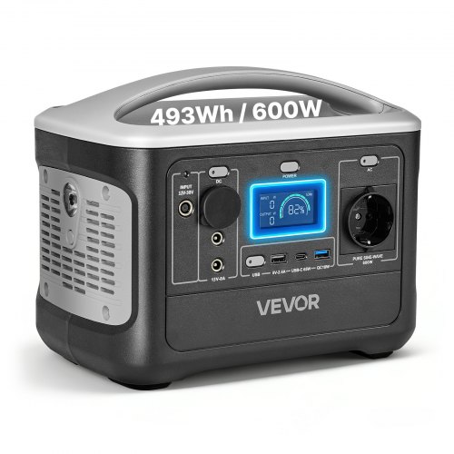VEVOR Portable Power Station, 600W Solar Generator Power Station, 493Wh LiFePO4 Battery Backup with 7 Output Ports for Home Emergency, Outdoor Camping, RV Travel (Solar Panel NOT Included)