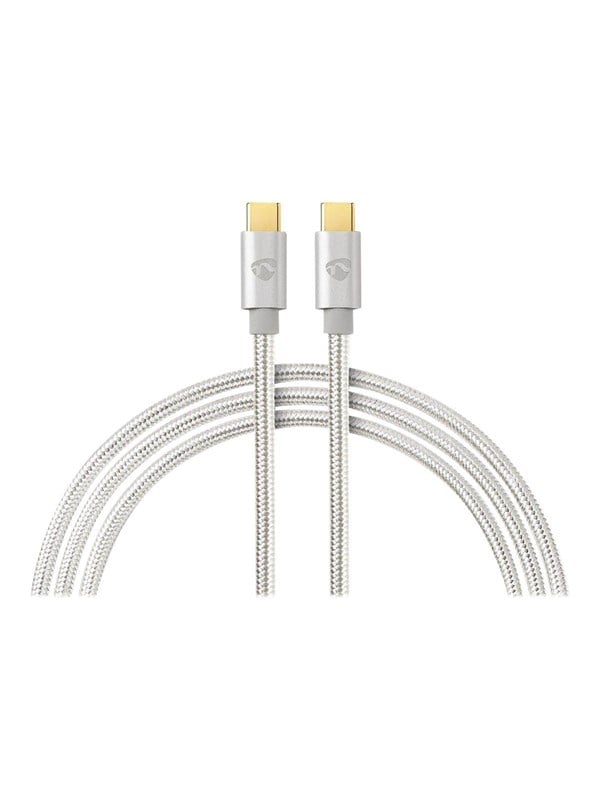 Nedis USB kaapeli | USB 2.0 | USB-CTM Uros | USB-CTM Uros | 100 W | 480 Mbps | Kullattu | 1.00 m | Pyöreä | Nailon / Punottu | Hopea | Laatikko kannella ja ikkunalla