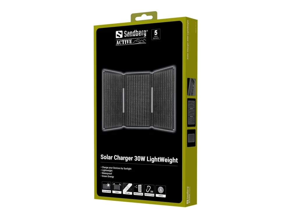 Sandberg 421-19, 30 W, Yksikiteinen pii, USB, musta, USB A-tyyppi, USB Type-C, 23%