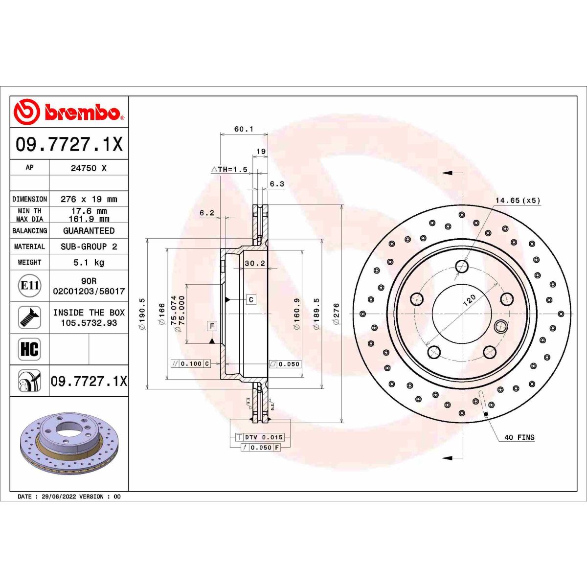 Jarrulevy BREMBO 09.7727.1X