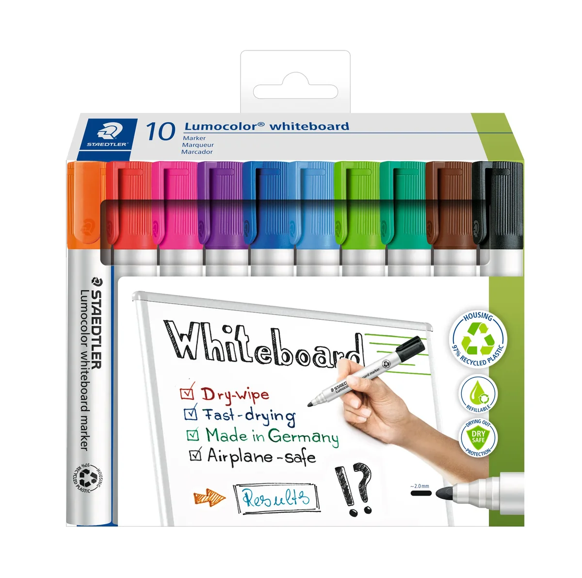 STAEDTLER Lumocolor® 351 C10 valkotaulutussi - 10 eri väriä