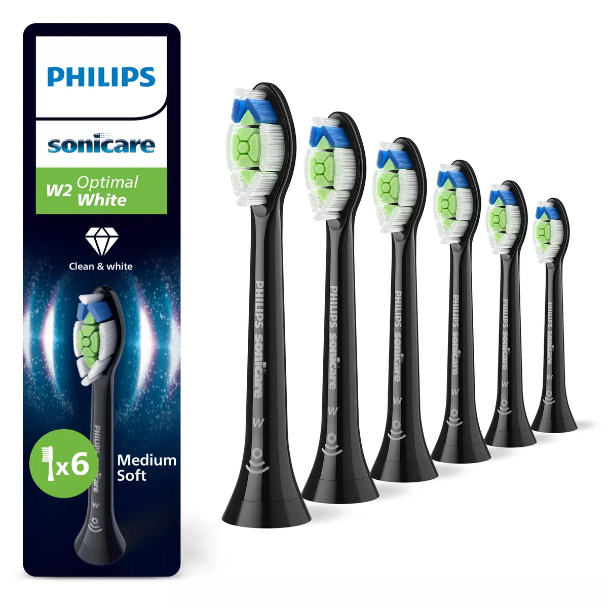 Philips Sonicare W2 Optimal White HX6066/88 Hammasharjan vaihtopäät 6 kpl, Musta