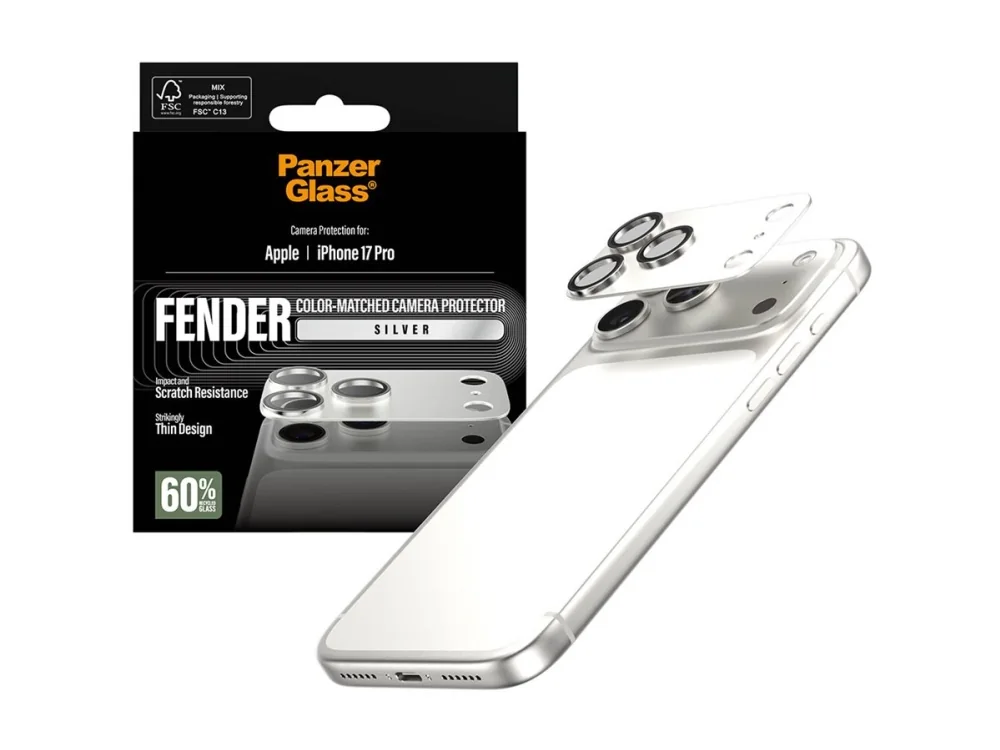 PanzerGlass ® Fender Camera Protector Silver iPhone 17 Pro, Apple, Apple - iPhone 17 Pro, Asennus kuivana, Naarmuuntumisenkestävä, Iskunkestävä, Hopea, 1 kpl