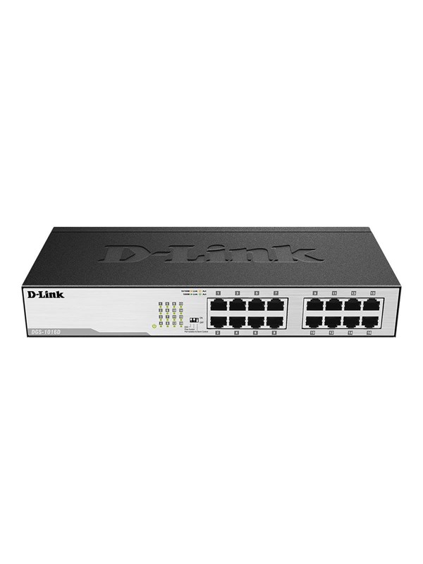 D-Link DGS-1016D/E - 16-porttinen hallitsematon Gigabit Ethernet -kytkin, musta, metalli