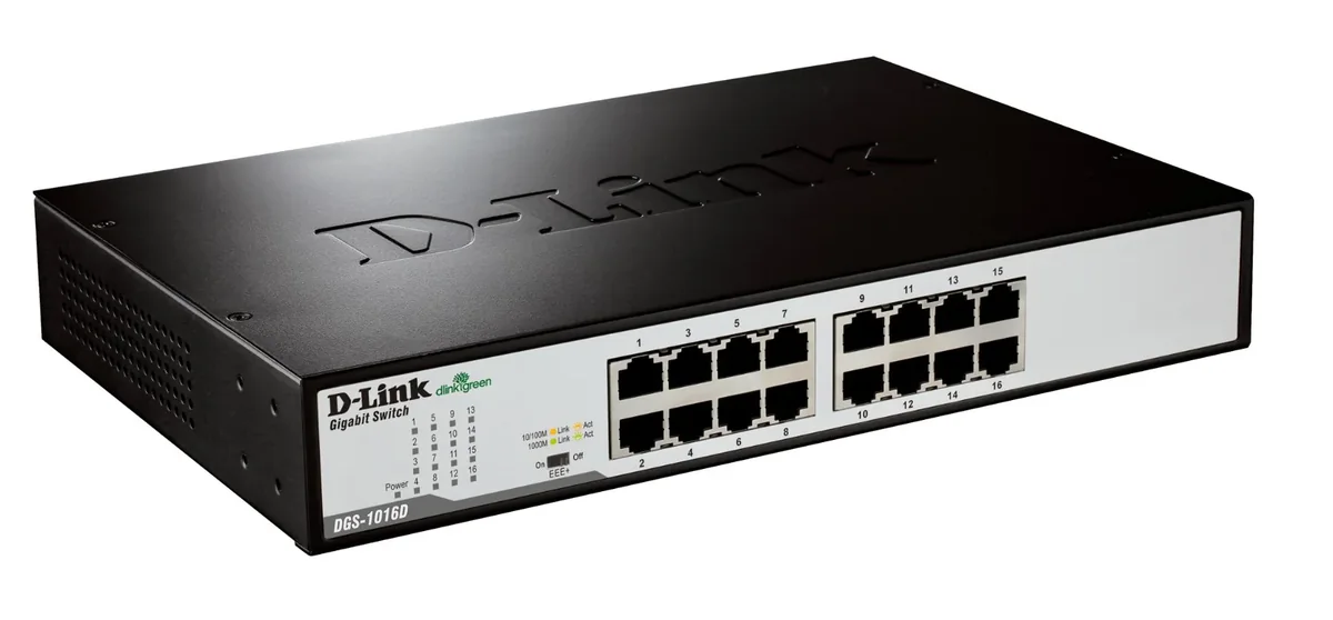 D-Link DGS-1016D/E - 16-porttinen hallitsematon Gigabit Ethernet -kytkin, musta, metalli