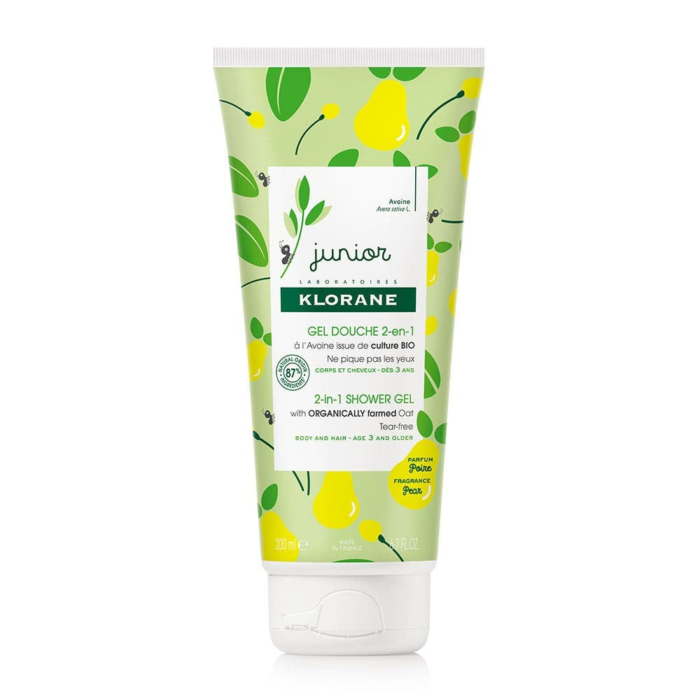 Klorane Junior Shower Gel 2-in-1 vartalolle ja hiuksille päärynän tuoksu 200 ml