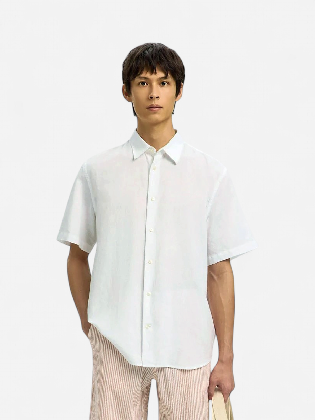 Selected miesten kauluspaita SlhRegClay Linenblend, Bright White