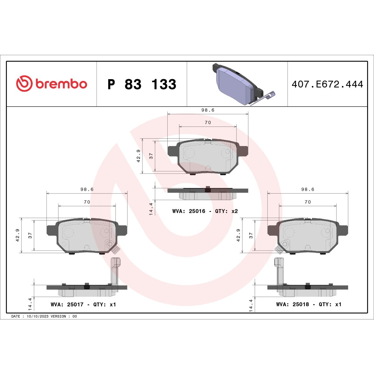Jarrupalat, levyjarru BREMBO P 83 133