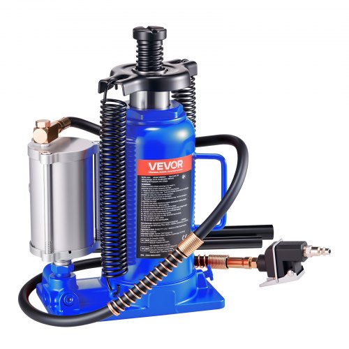 VEVOR Air Hydraulic Bottle Jack, 20 Ton Load Capacity, 260-495 mm Lifting Range, Pneumatic/Manual Heavy Duty Welded Bottle Jack with Pump for Car, Pickup, Truck, RV, SUV, Auto Repair, House Lift, Blue