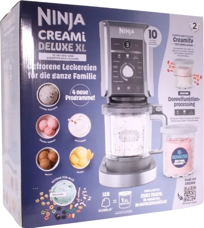 Ninja CREAMi Deluxe, 0,709 L, 1 kulhoa, Musta, Hopea, LED, 0,88 m, 24 h