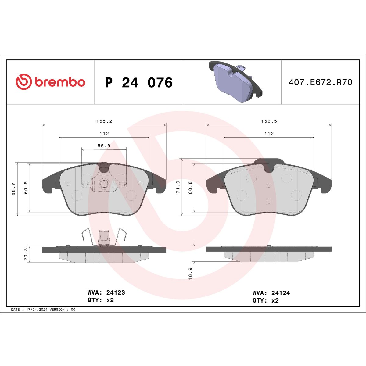 Jarrupalat, levyjarru BREMBO P 24 076