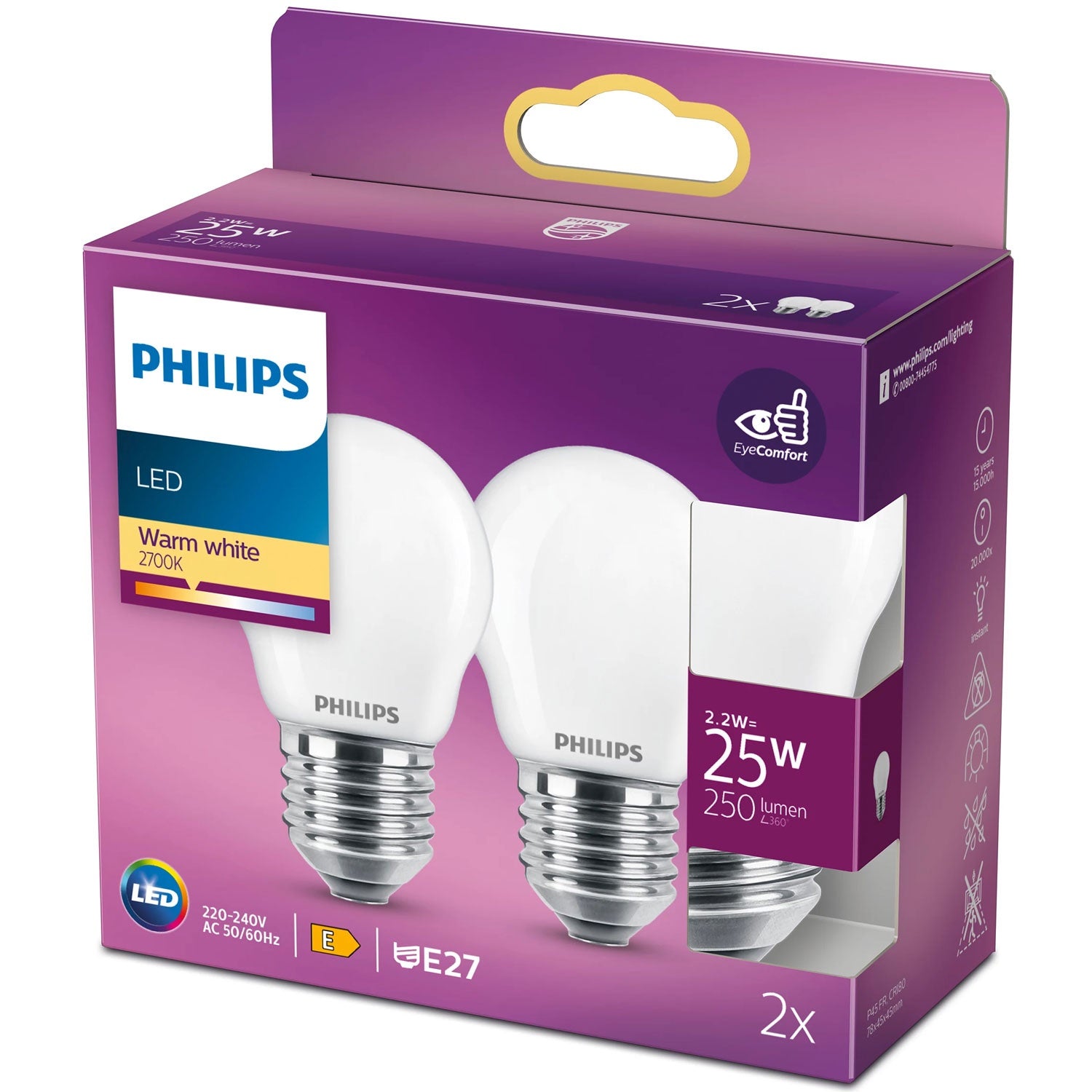 Philips LED-lamppu LED-klassikko 25W P45 E27 WW FR ND 2PF/6 E27