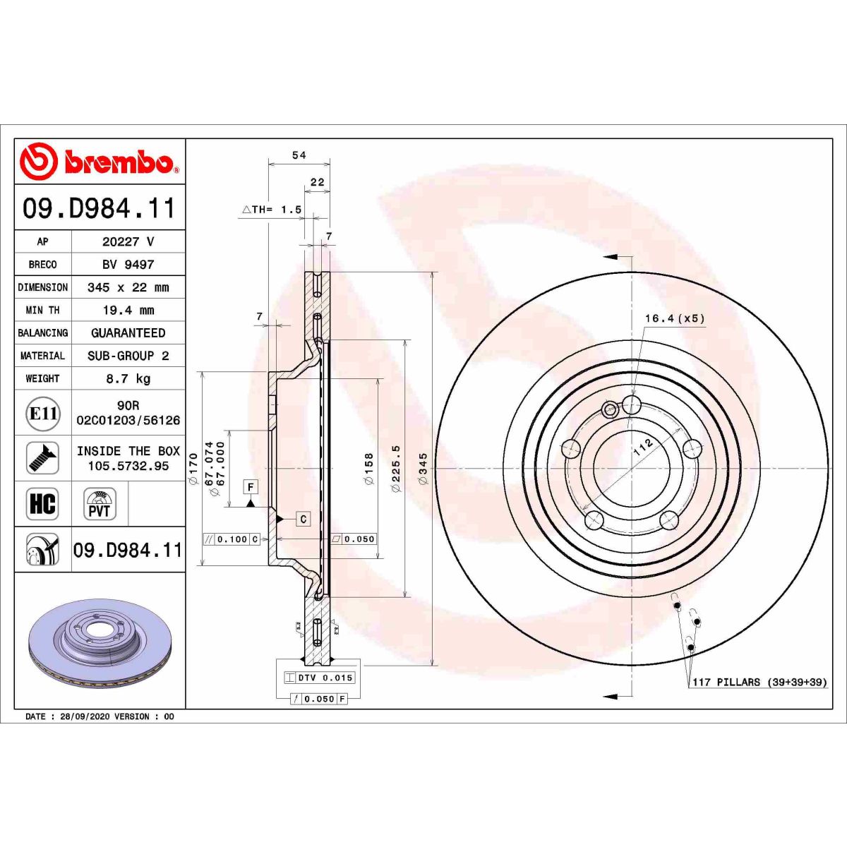 Jarrulevy BREMBO 09.D984.11