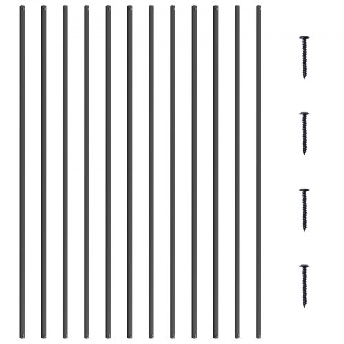 VEVOR Staircase Metal Balusters, 44'' x 0.5'' Square Aluminum Alloy Decorative Banister Spindles, 11 Pack Deck Baluster with Screws, Classic Hollow Straight Deck Railing Satin Black Powder Coated