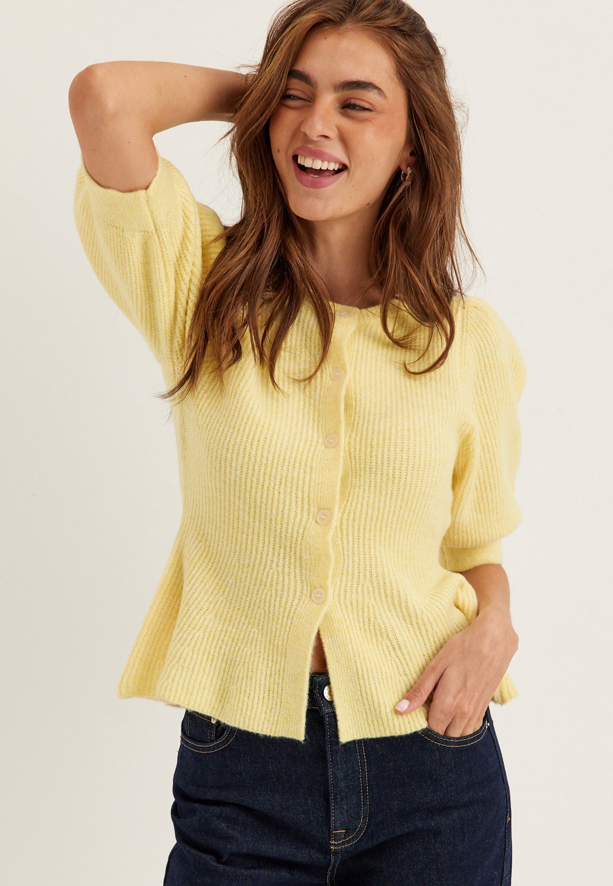 Pcsilly Ss Puff Knit Cardigan