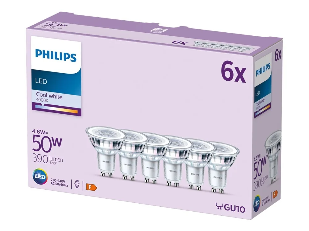 Philips LED-lamppu GU10 4,6W 390lm 840 kirkas 36° 6kpl 6kpl