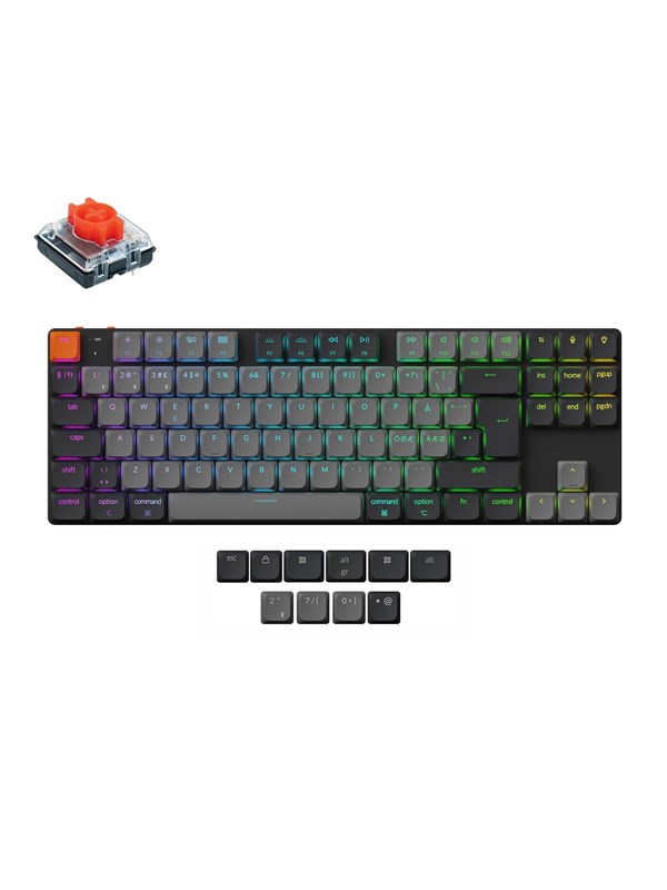 Keychron K1 v6 RGB QMK Wireless Hot Swap QMK - Low Profile 2.0 Red - Pelinäppäimistö - ilman numpadia - Pohjoismainen - Musta