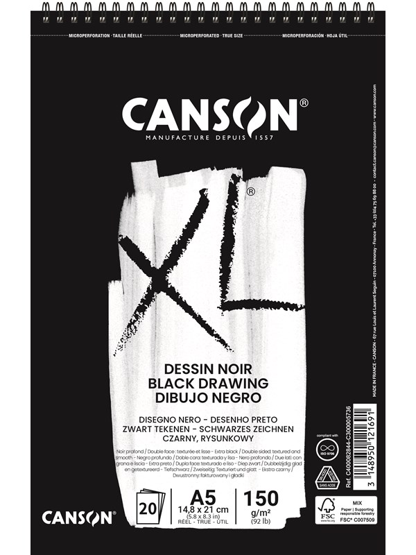 Canson XL Dessin Noir 20 Arkkia 150 g A5