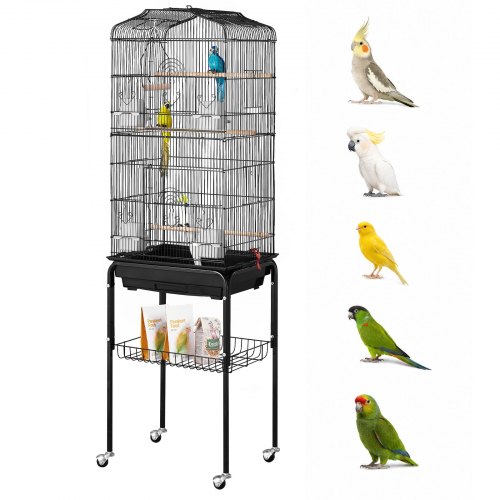 VEVOR Large Bird Cage, 62 in, Open Top Parakeet Cage with Rolling Stand, Steel Bird Flight Cage with Removable Tray, Budgie Birdcage with 4 Perches, Parrot Cage for Lovebirds Cockatiels Pet Toy