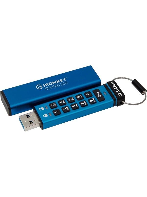 Kingston IronKey Keypad 200 USB 3.2 Gen 1 256 Gt -muistitikku, sininen