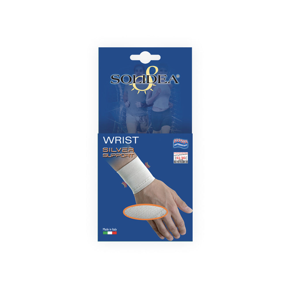 Solidea Hopeanvärinen tukiranneke, porrastettu kompressioranneke, 34/46 mmHg, L, valkoinen