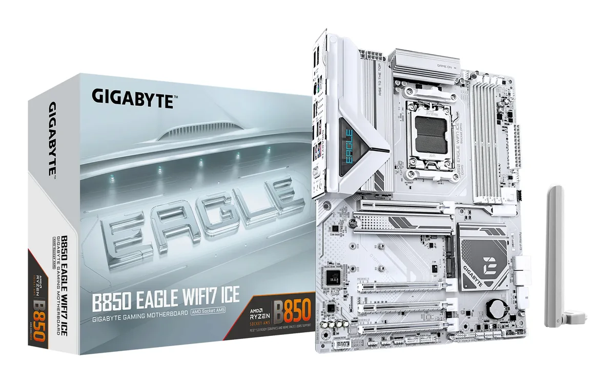 GIGABYTE B850 EAGLE WIFI7 ICE, AMD, Socket AM5, AMD Ryzen 7000 Series, AMD Ryzen 8000 Series, AMD Ryzen 9000 Series, Socket AM5, DDR5-SDRAM, 256 GB