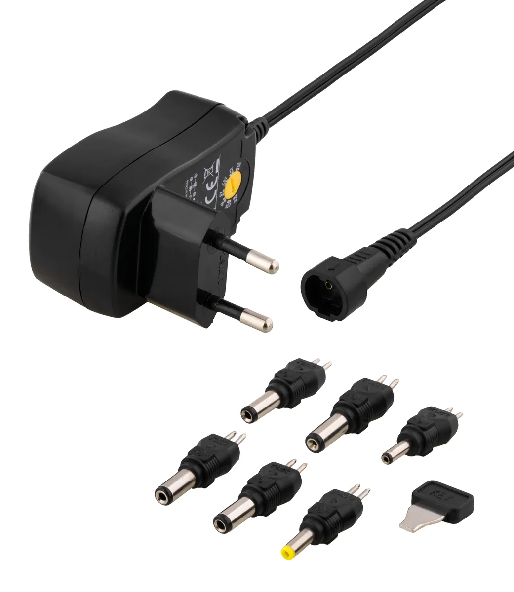 Deltaco AC Adapter 230V to 3-12 V DC 600mA 6 Interchangeable Connectors