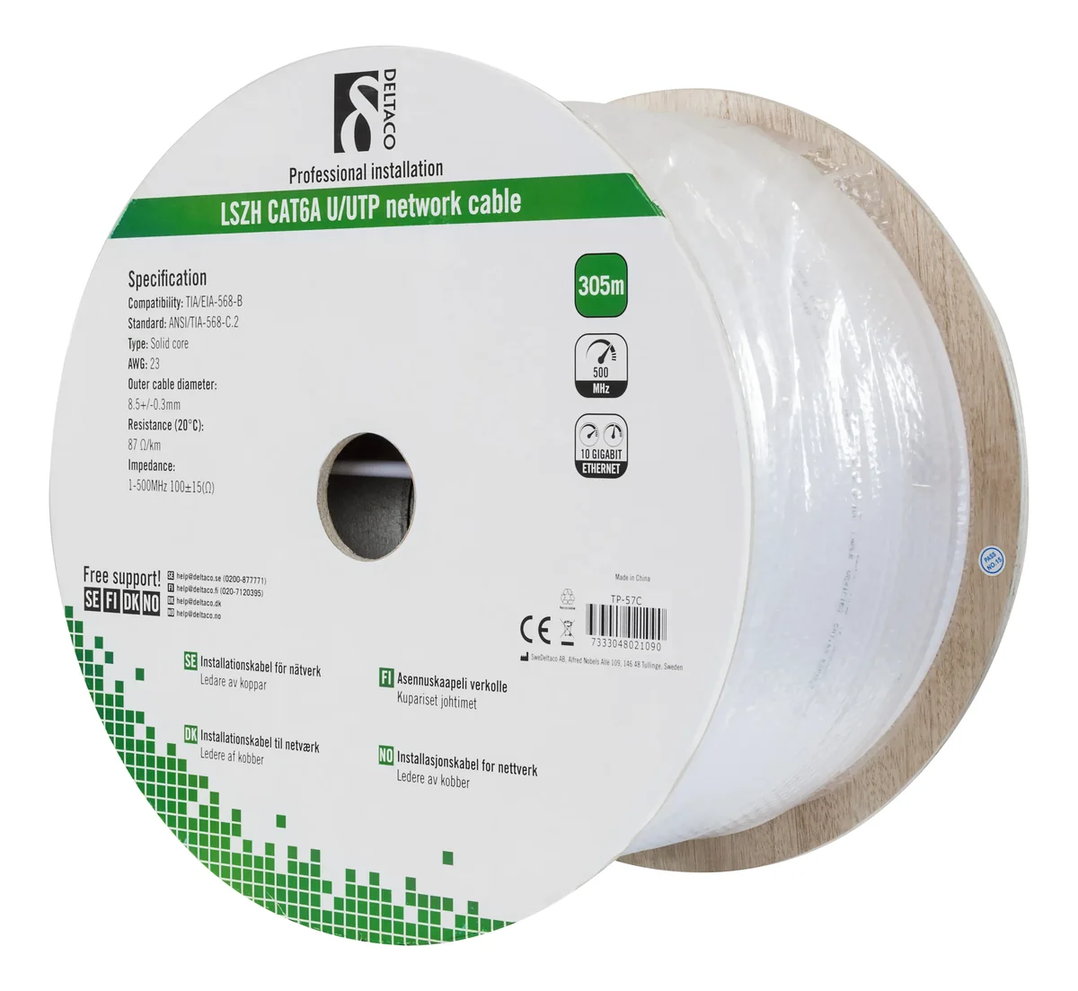 Deltaco Bulk Cable Ei Cat 6a 305m Valkoinen