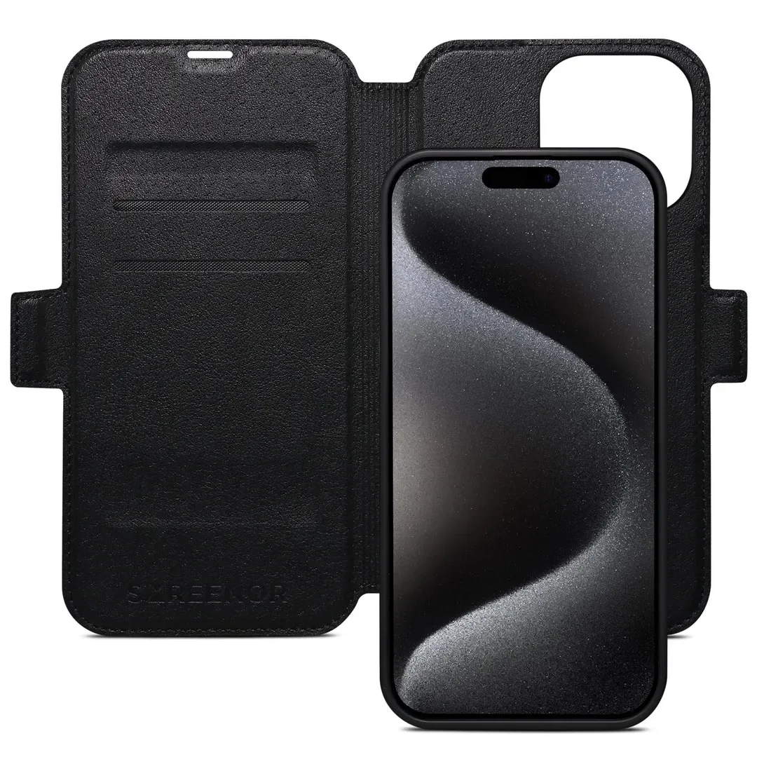 Screenor First 2-in-1 MagSafe -lompakkokotelo, iPhone 16 Pro Max, Musta