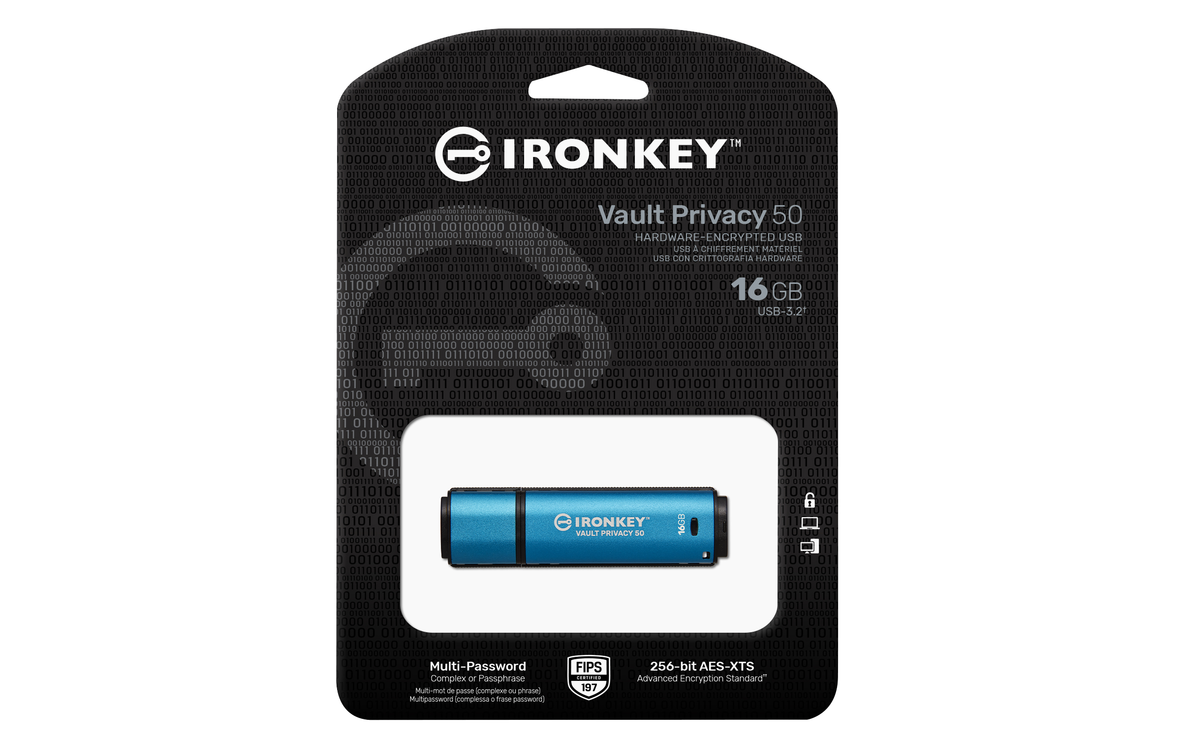 Kingston Ironkey Vault Privacy 50 16gb Usb-a Musta, Sininen