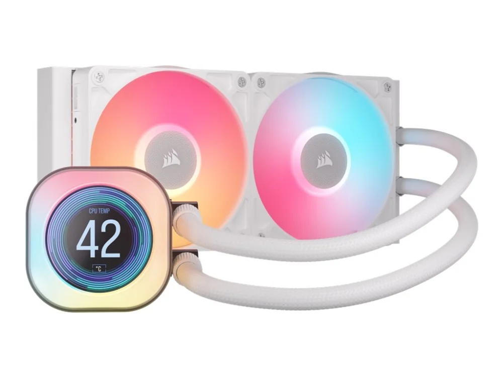 Corsair iCUE LINK TITAN 240 RX LCD, All-in-one-nesteenjäähdytin, 12 cm, 300 RPM, 2100 RPM, Valkoinen