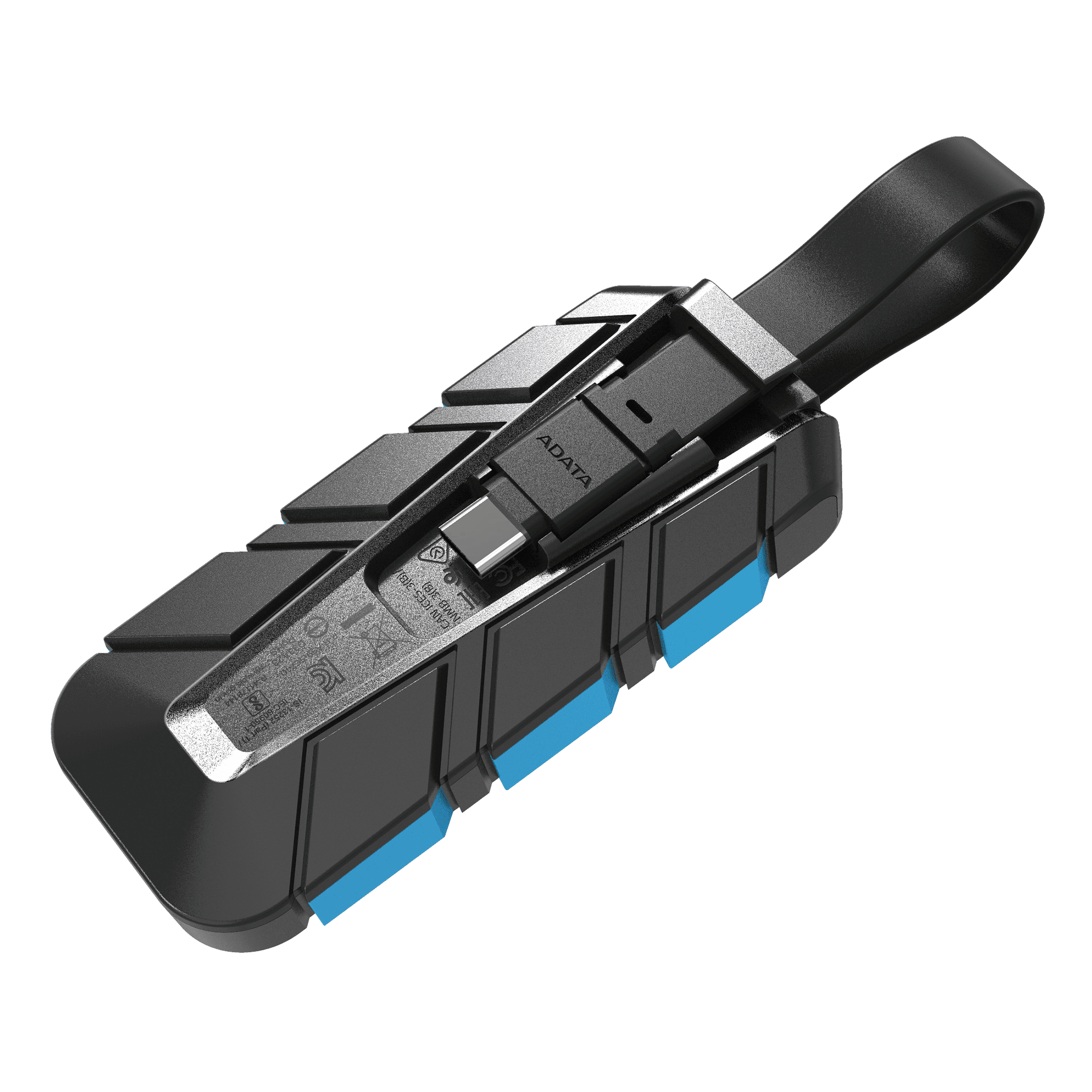 A-DATA SC740 500 Gt USB 3.2 Gen 2 (USB-C) -ulkoinen SSD, iskunkestävä, kannettava, pelikäyttöön, musta, sininen