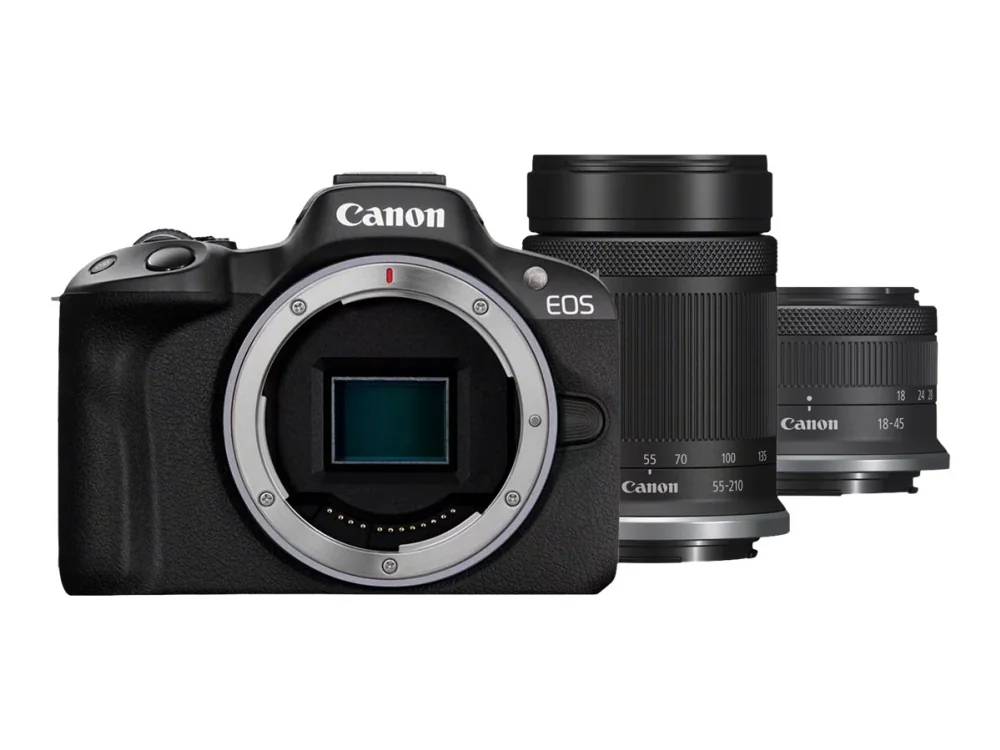 Canon EOS R50, Black + RF-S 18-45 IS STM + RF-S 55-210mm F5-7.1 IS STM Kit, 24,2 MP, 6000 x 4000 pikseliä, CMOS, 4K Ultra HD, Kosketusnäyttö, Musta
