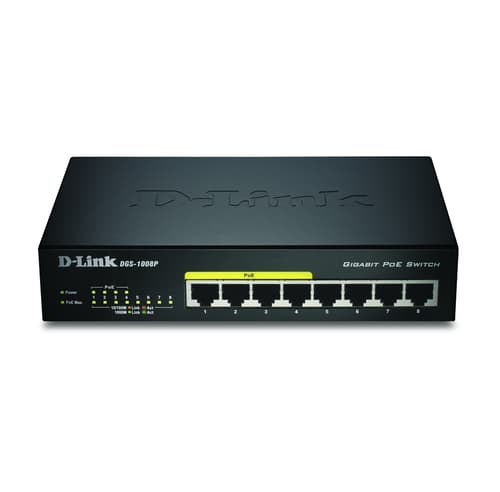 D-Link DGS-1008P/E, Hallitsematon, L2, Gigabit Ethernet (10/100/1000), Täysin kaksipuolinen, Power over Ethernet -tuki, Työpöytä