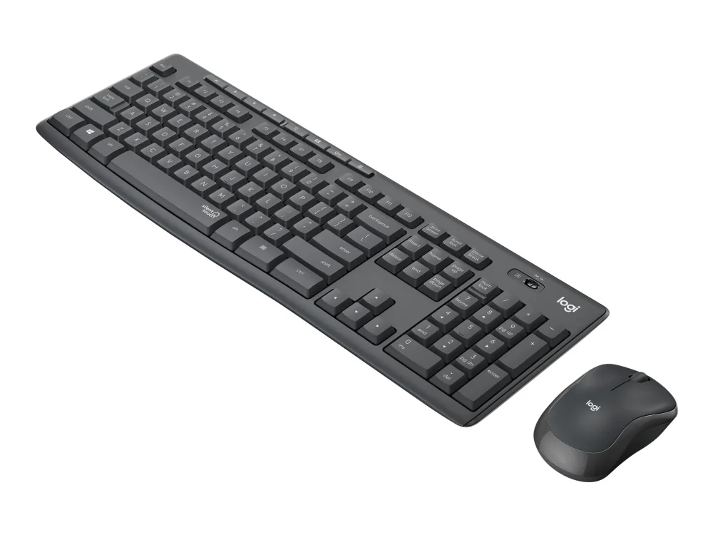 Logitech MK295 Silent, Täysikokoinen (100 %), Langaton, Langaton RF, QWERTY, Grafiitti, Sisältää hiiren