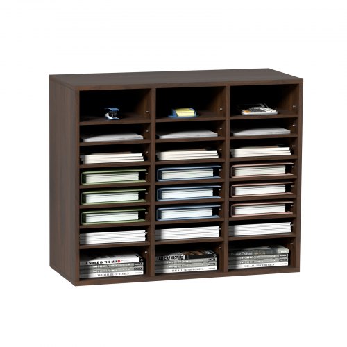 VEVOR Literature Organizers, 24 Compartments Office Mailbox with Adjustable Shelves, Wood Literature Sorter 73.7 x 30.5 x 62.0 cm for Office, Home, Classroom, Mailrooms Organization, EPA Certified, Brown