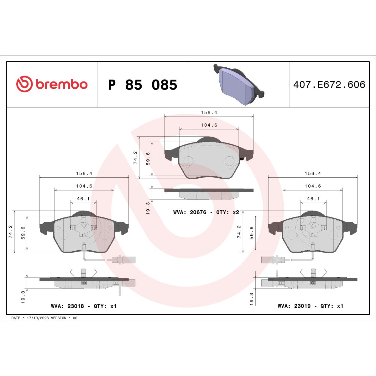 Jarrupalat, levyjarru BREMBO P 85 085X
