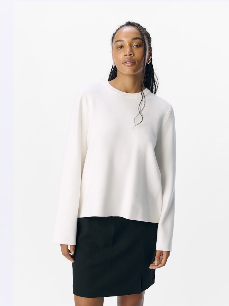 Object naisten neule, OBJREYNARD SQUARE SLEEVE O-NECK Cloud Dancer