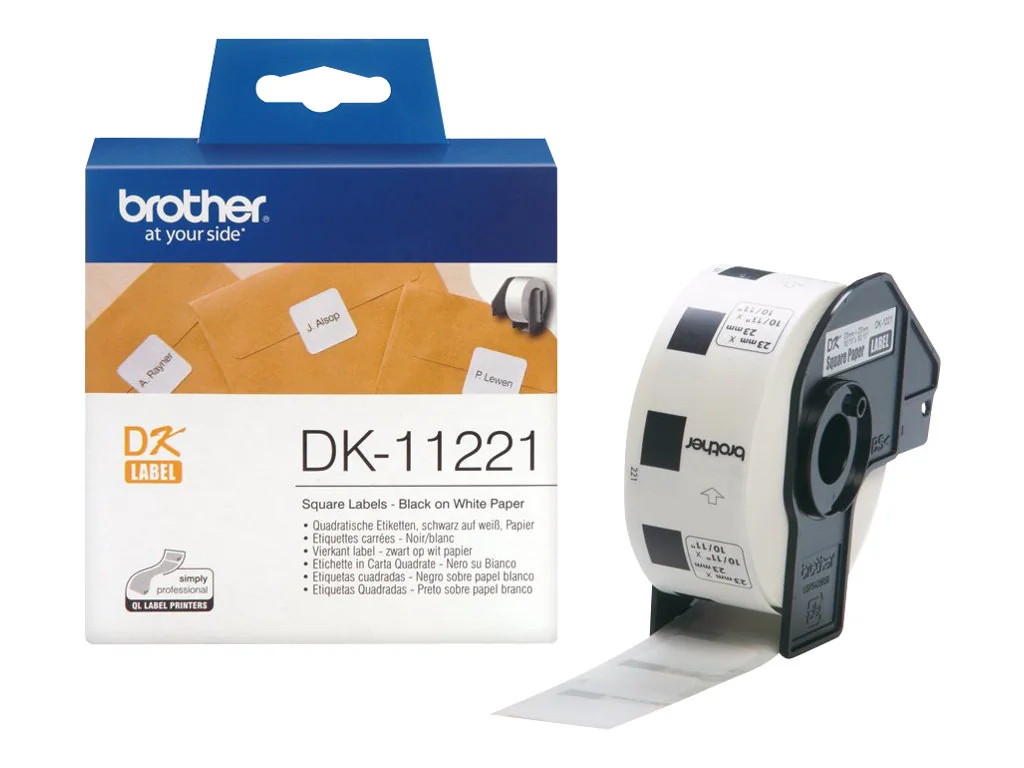 Brother DK-11221 - Sort på hvid - 23 x 23 mm 1000 etikette(r) etiketteri - Brother QL-1050, 1060, 500, 550, 560, 570, 580, 600, 650, 700, 710, 720, 820, 500, 550, 560, 570, 580, 600, 650, 700, 710, 720, 820