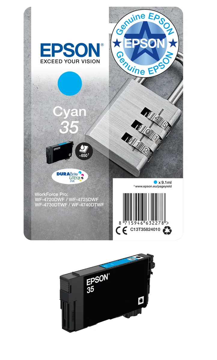 Epson 35 C13T35824010 -mustekasetti, 9.1 ml, syaani