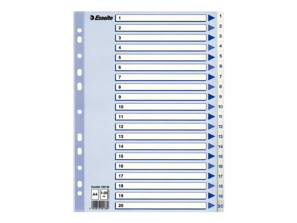 Rekisteri 1-20 A4 muovi valk