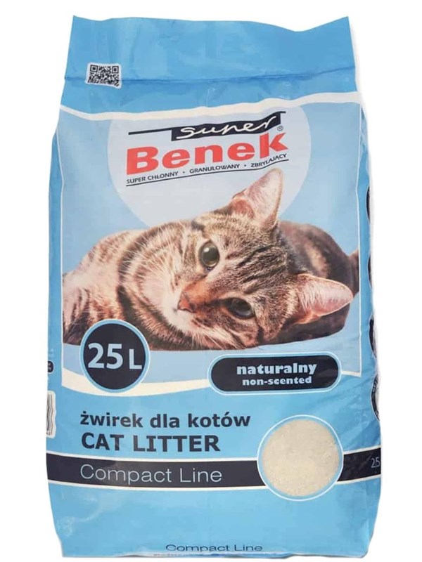 Super Benek Compact Natural bentoniitti -paakkuuntuva kissanhiekka, hajusteeton, biohajoava, 25 l