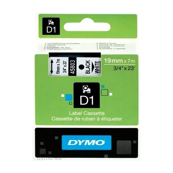 DYMO D1 -teipit, 19 mm x 7 m, musta teksti valkoiselle, itseliimautuvat teipit LabelManager-tarratulostimille, aito
