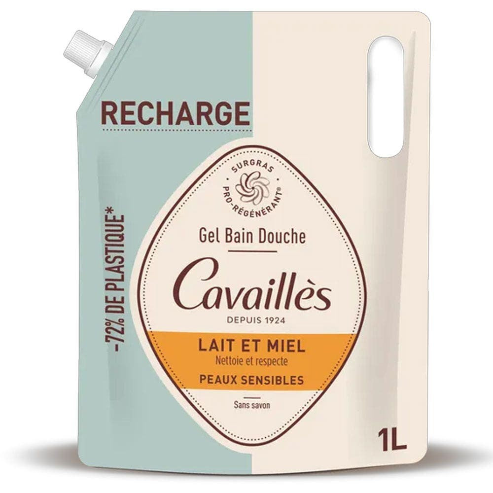 Cavaillès Eco-refill kylpy- ja suihkugeeli maito- ja hunajaherkälle iholle 1L