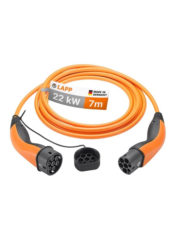 LAPP MOBILITY Laddkabel Typ 2, upp till 22 kW, 7 m, orange (5555934031) 32 A, 3-fas, för laddning av hybrid- och elbilar med Typ 2-anslutning