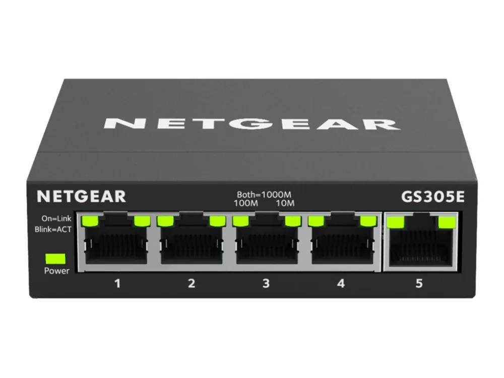 NETGEAR GS305E-100PES - 5-porttinen hallittava Gigabit Ethernet -kytkin, musta