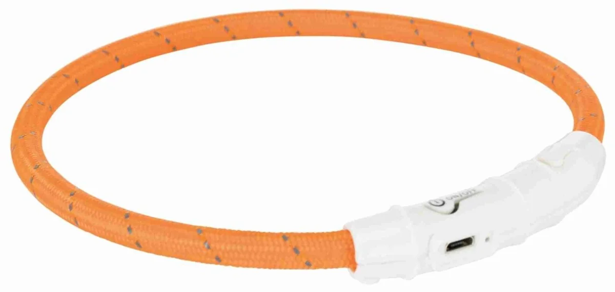 Trixie Flash Light Ring USB Illuminated Dog Safety Collar Orange Size L-XL 7mm 65cm